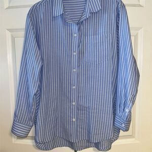Beachlunchlounge Women's M Blue Striped Button-Up Shirt Long Sleeve